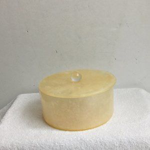 Vintage Powder Box Pale Gold Acrylic Lucite Mid Century Round MCM Vanity 1950s